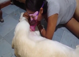 Epic zoophile porn with a white dog and Latina