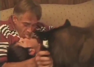 Threesome scene with a dog that fucks everyone