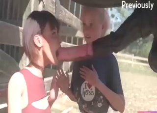 Blond-haired and innocent girl takes horse D