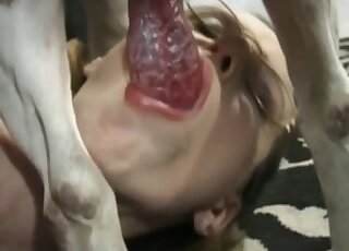 Winsome lovely is swallowing a horny beast's penis