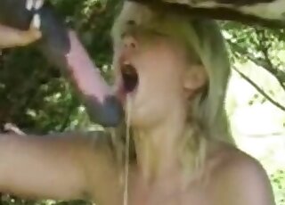 Blond mom swallows cum in a free beastiality video